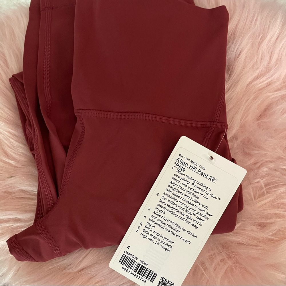 ✴️ NWT LULULEMON ALIGN PANT SIZE 4 MULLED WINE 28” FULL LENGTH WITH POCKETS - Picture 3 of 6